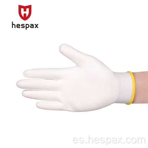 Hespax sin costuras Nylon Pu ESD Guante de trabajo electrónico